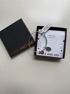 Alex and Ani Silver Tone Charm Bangle with Heart Accents
